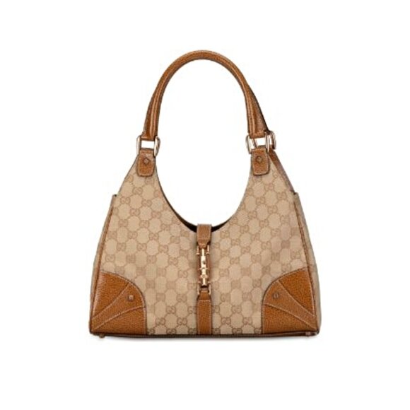 Gucci | GG Monogram Brown and Tan Canvas and Leather Nailhead Jackie Bardot Bag - Picture 1 of 13